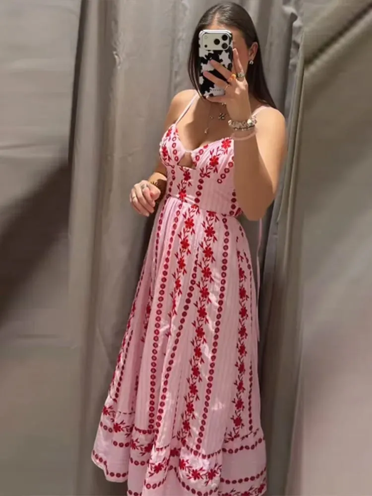 Sleeveless Women's Floral Print Maxi Dress Spaghetti Strap Sweetheart Neck Flowy Boho Vacation Dresses Summer New Cute Wear — image 6