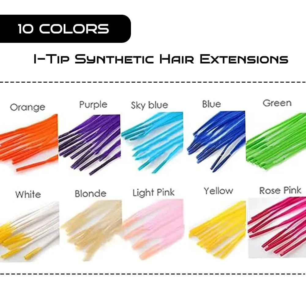 20 Strands Synthetic I-Tip Fusion Hair Extensions Party Colors 16" Straight Heat Resistant Highlight Feather Hairpieces Festival — image 7