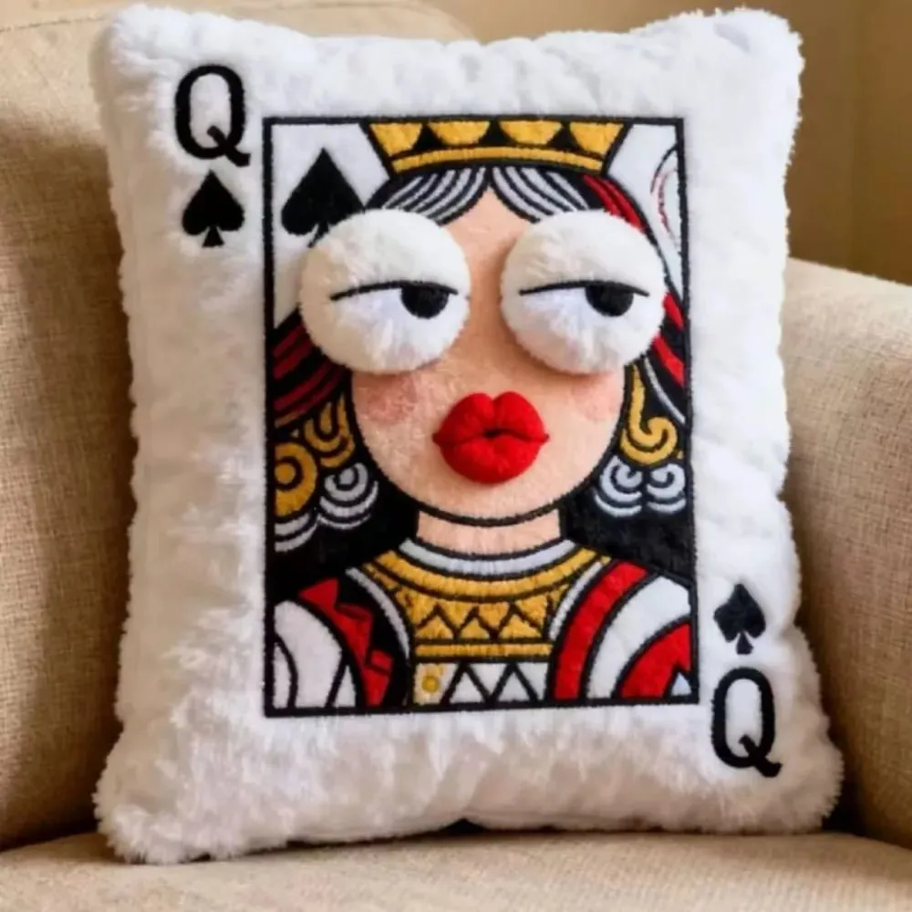 Patchwork Style Poker Card Cushion 3D Big Eyes High-Value Design Embroidered Pillow Card Game Theme Patchwork Pillow Gift Giving — image 8
