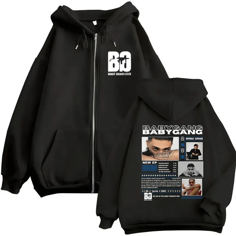 Rapper Baby Gang 2025 Album Dragkedja Hoody Herr Hip Hop Gothic Långärmad Zip Up Sweatshirt Vintage Oversized kappor Jacka Luvtröjor — image 1
