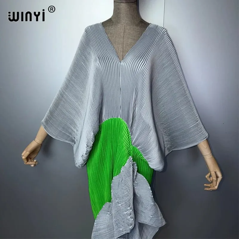 Ny veckad tunn klänning med hög gaffel för dammode strandtäckande muslimska Kaftan Abaya Dubai lyx lång aftonklänning — image 5
