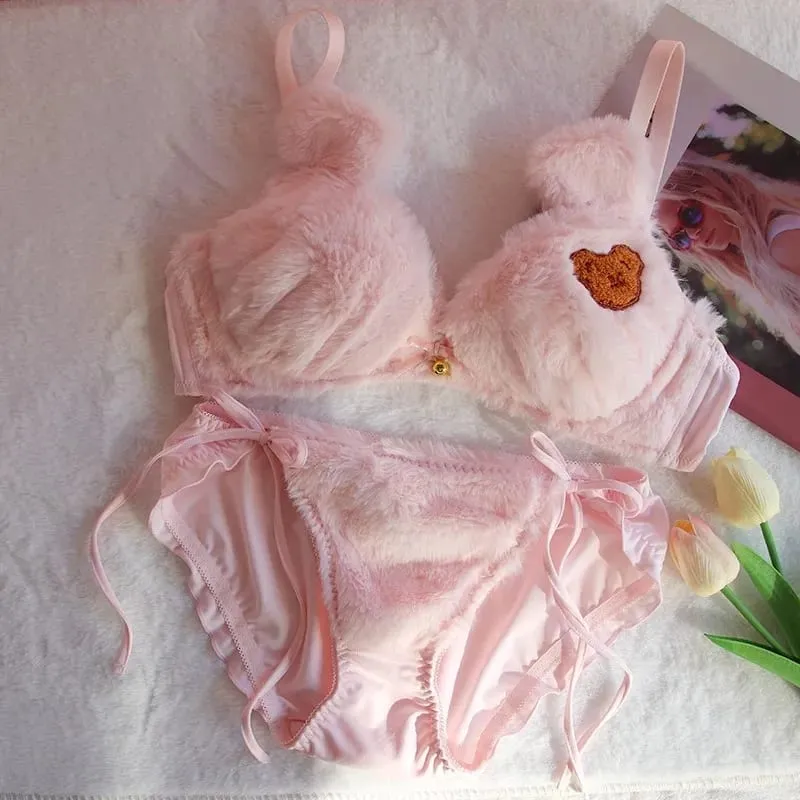 Women Winter Cartoon Plush Comfortable And Adorable Girl Bra Sexy Hot Lingerie Sexy Bras Soft Cute Bear Japanese-style Lingerie — image 12