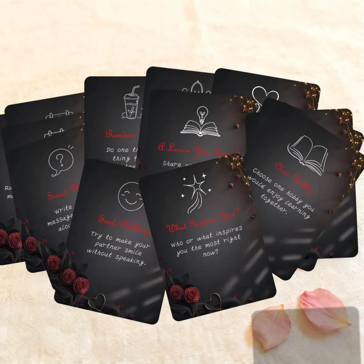 50Pcs Romantic Couple Challenge Cards Black Rose Design Interactive Communication Dating Game Cards for Couples Night — image 4