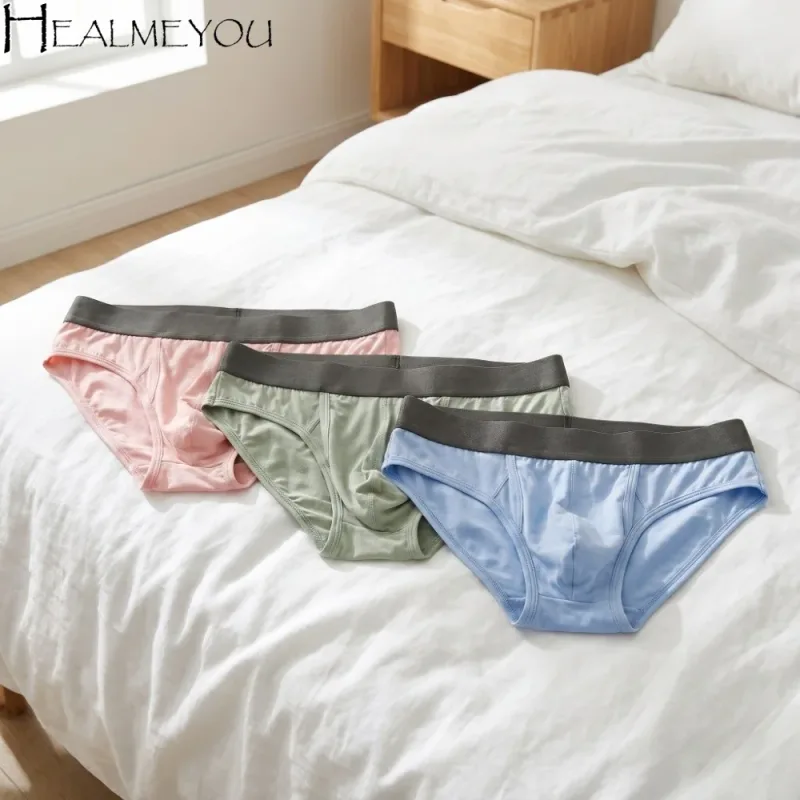 Bamboo Fiber Summer Thin Briefs Men Thin Underpants Splicing Men Front Opening Panties Breathable Lingerie Seamless Underwear — image 2