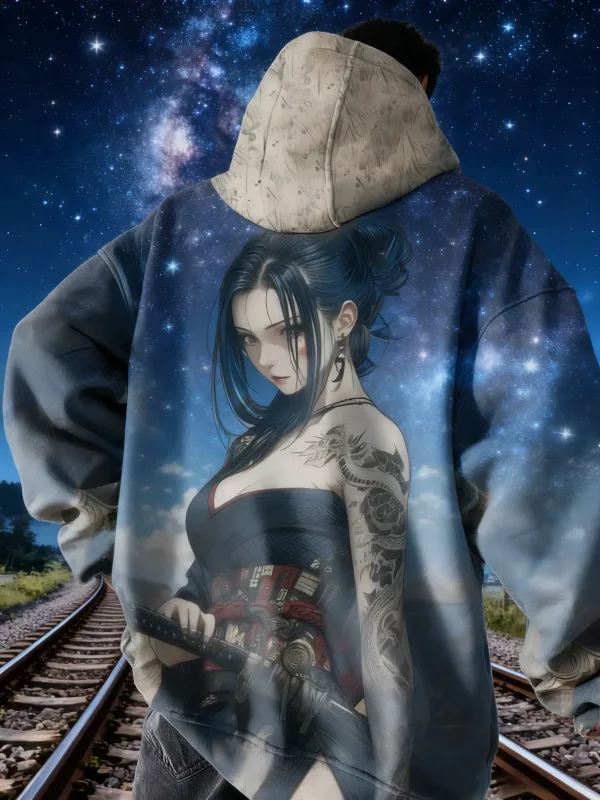 Hot Anime Girl Back Pattern Sweatshirt Casual Long Sleeve Hooded Pullover 3D Printing Top Fashion Oversized Men's Hoodies — image 6