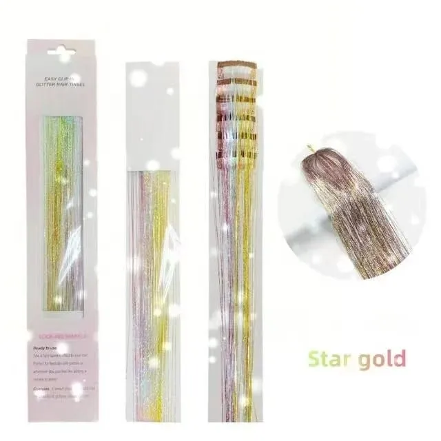 6Pcs Hair Tinsel Clip in Hair Extensions 20 Inch Synthetic Colorful Shiny Sparkle Glitter Tinsel Hair for Women Girls Cosplay — image 12