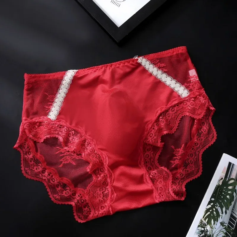 Large Size Women Panties for Men Soft Lace Satin Silky Briefs Mid Rise Bulge Pouch Underpant Sweet Sissy Crossdresser Underwear