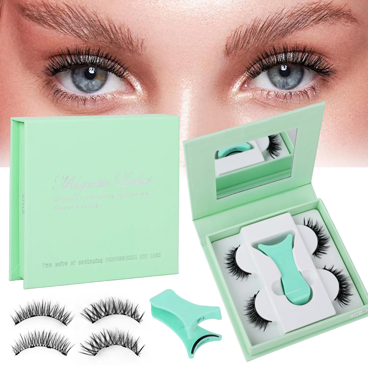 2 Pairs Magnetic False Lashes Natural Wispy Magnetic Eyelashes Portable All-in-one Case Reusable No Glue Eye Lashes Customized — image 2
