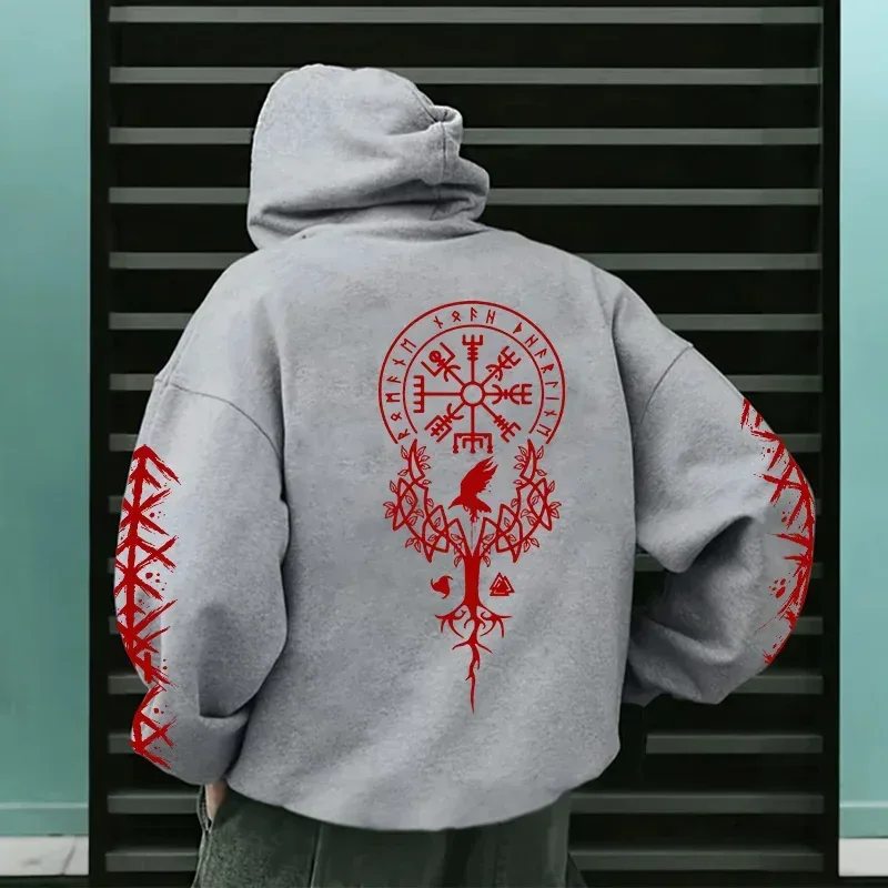 Winter and Autumn Edition Viking Nordic Runes Printed Men's Large-Sized Hooded Sweatshirt para sa Street Casual Wear — image 8