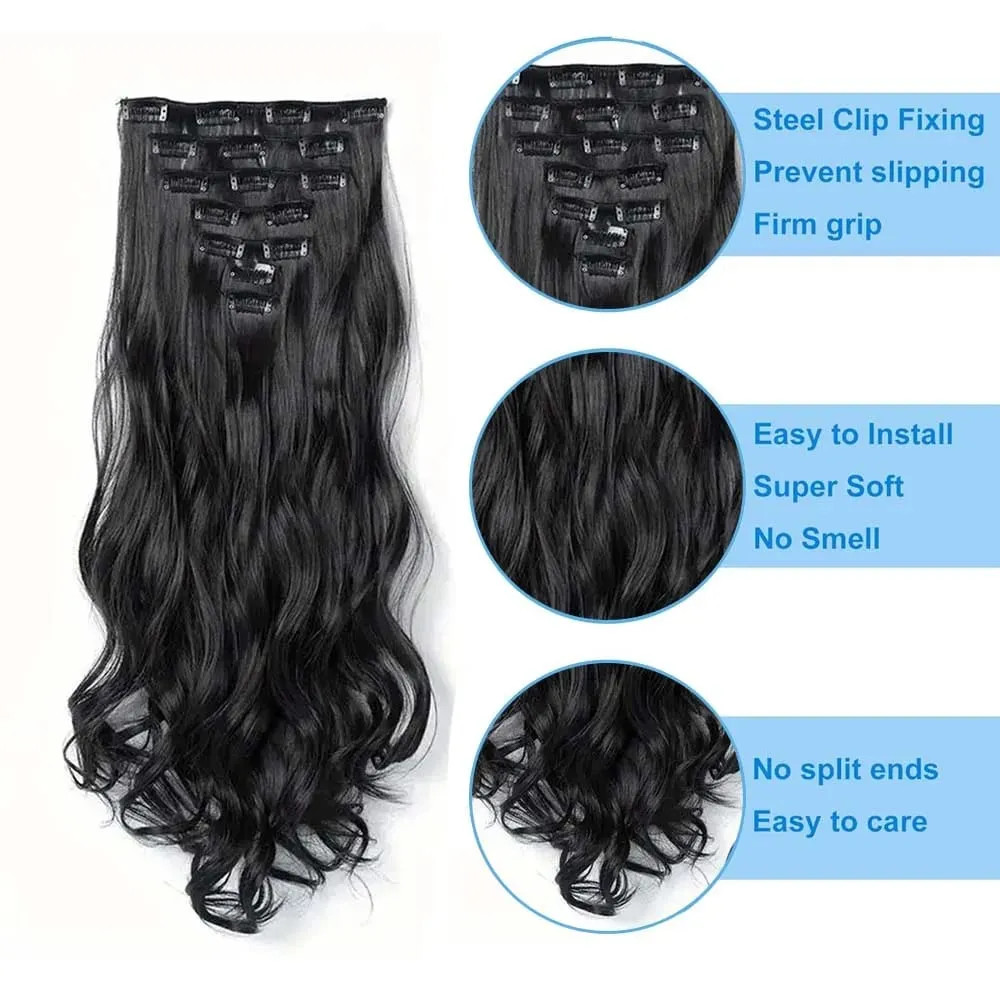 7pcs/set 22inch Elegant Wavy Clip-In Hair for Instant Volume & Everyday Glamour Suitable For All Women Synthetic Extension — image 3