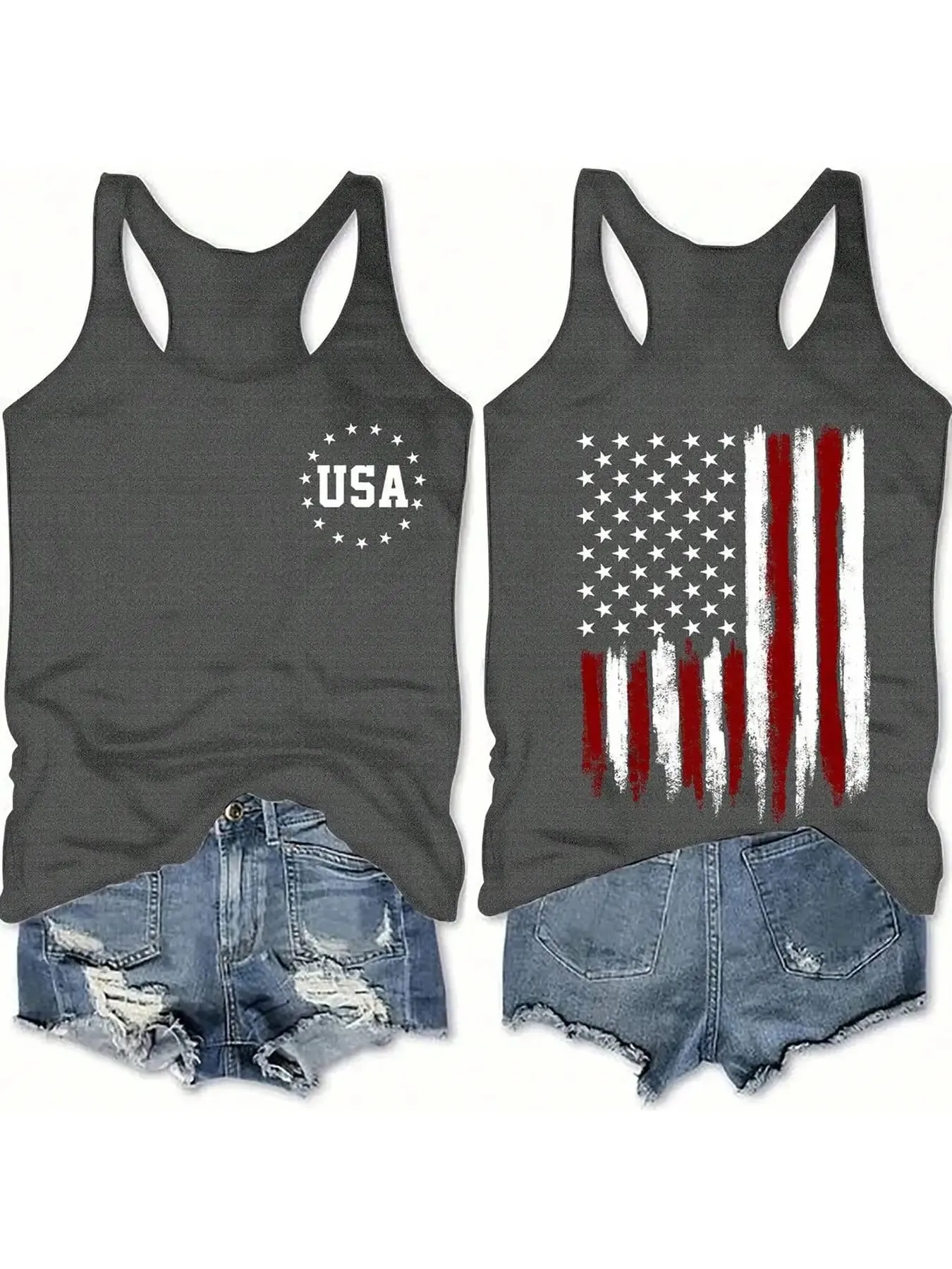 Ladies' Summer Casual Sleeveless Vest American Flag Double-Sided Printed I-Back Top Trendy Popular Style — image 7