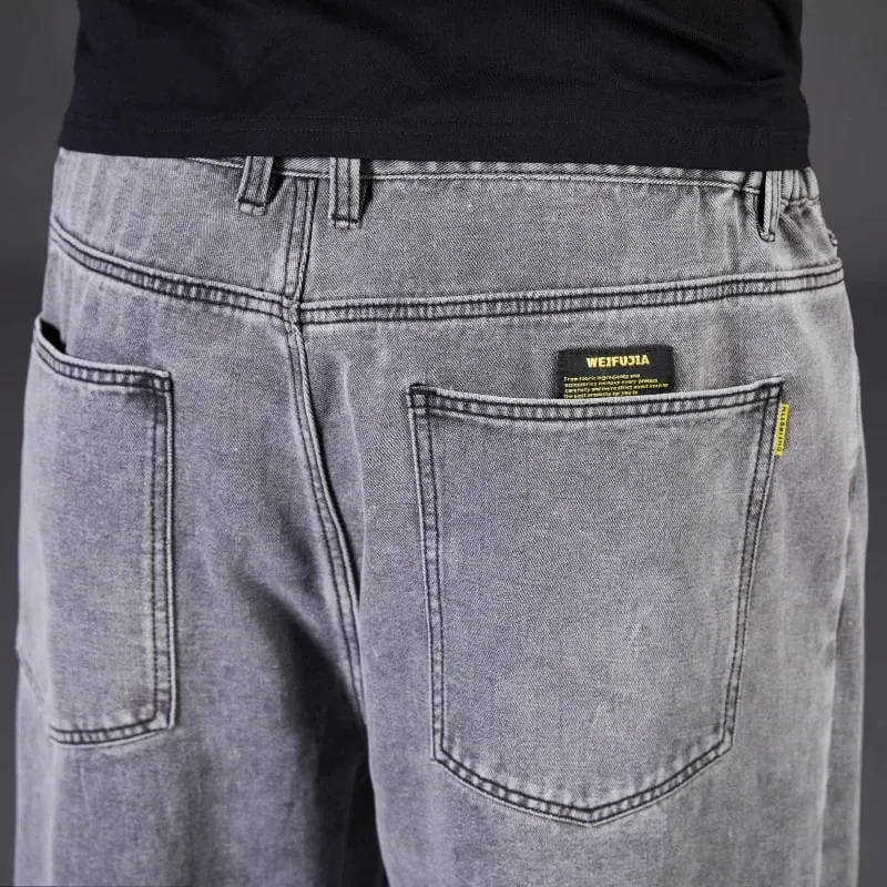 Plus Size Jeans Men High Elastic Waist Baggy Denim Pant Male Plus Large Loose Fit Cowboy Trouser Classic Black Blue Grey Clothes