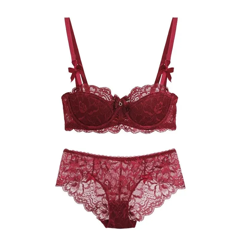 Modest French Pure Desire Bralette AB Cup Full Coverage Lace Bra & Set Small Bust Push Up Wireless for Chubby Girl Bow Plus Size — image 3