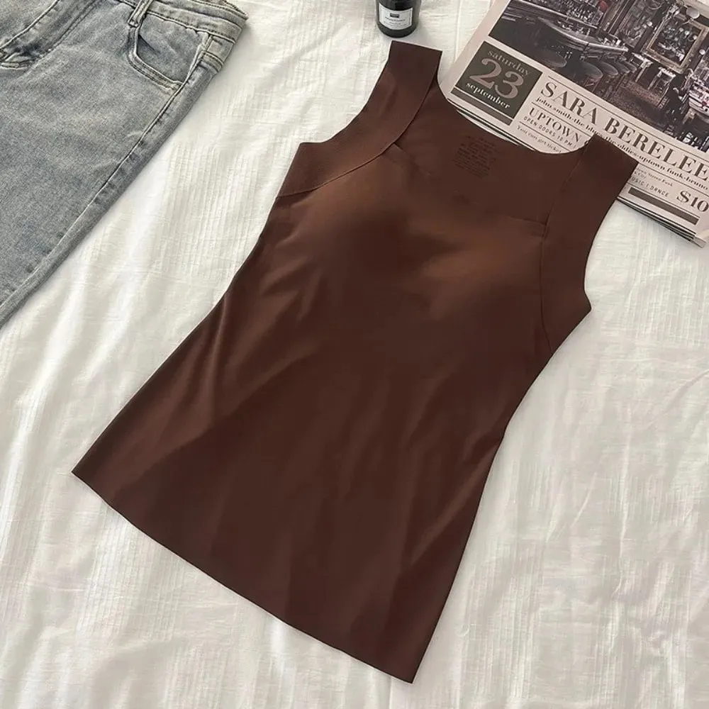 Sexy Design Sleeveless Tank Tops Seamless Knitting Summer Lightweight Crop Camisole Tops Female Bra Style With Chest Pads — image 9