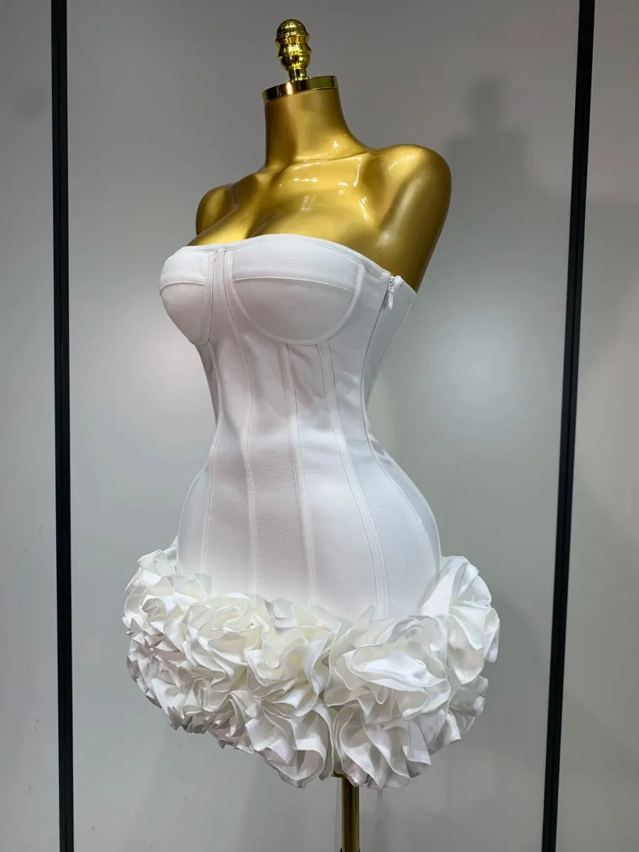Women Sexy Strapless Flower Prom Gown Mini Dress Celebrity Red Carpet Fashion Evening Party Celebrate Birthday Club Dresses — image 3