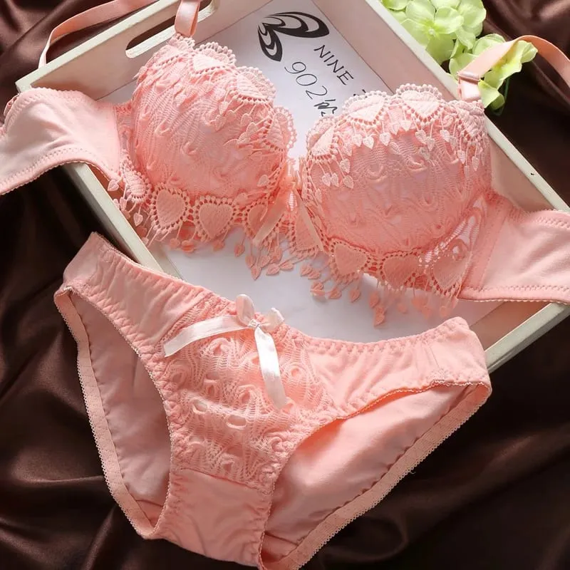 Push Up Bra Set Women Lingerie Underwear Sexy Floral Lace Underwear Set Lady Comfortable Thin Cup Brassiere Outfit