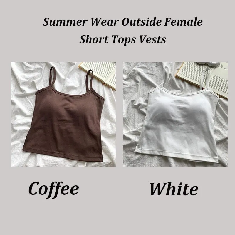 2PCS/SET Women's Basic Cotton Camisole madam Solid Color Spaghetti Straps Sleeveless Slim Vests Breathable Short Sleeveless Tops — image 13