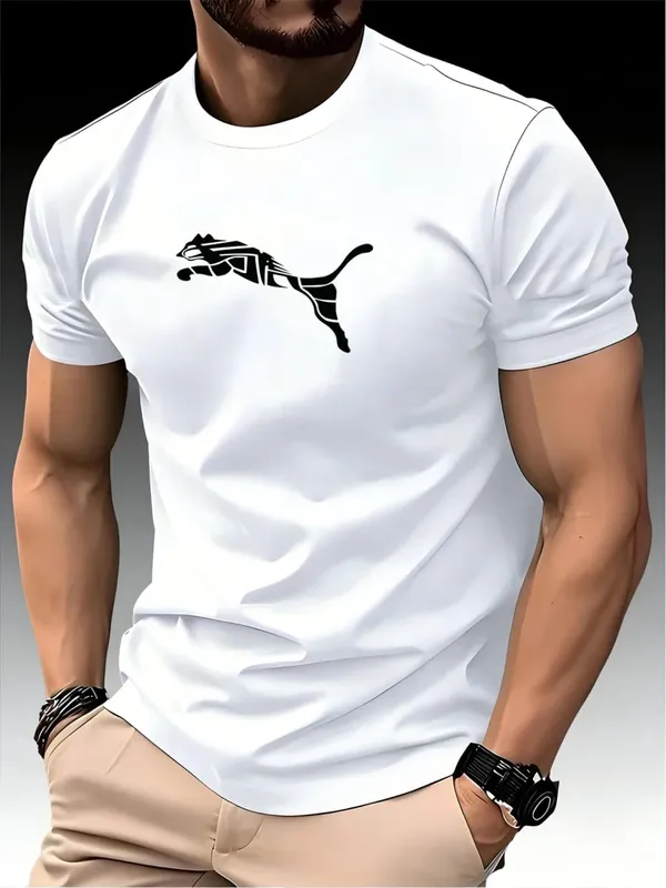 New Summer Luxury Men's Fashion Fox Leopard Print T-shirt Crewneck Casual Trend Y2K High-end High Quality Fitness Sports T-shirt