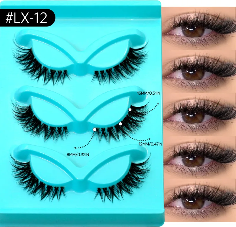 3pairs Manga Lashes Natural Cat Eye Eyelashes Clear Band False Eyelashes Natural Look Fake Lashes Strips Makeup — image 16