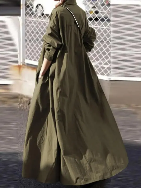 Vestido feminino outono manga comprida camisa vestido solto oversized maxi kaftan mulher lapela sólida meio botão a linha vestido de verão — image 2