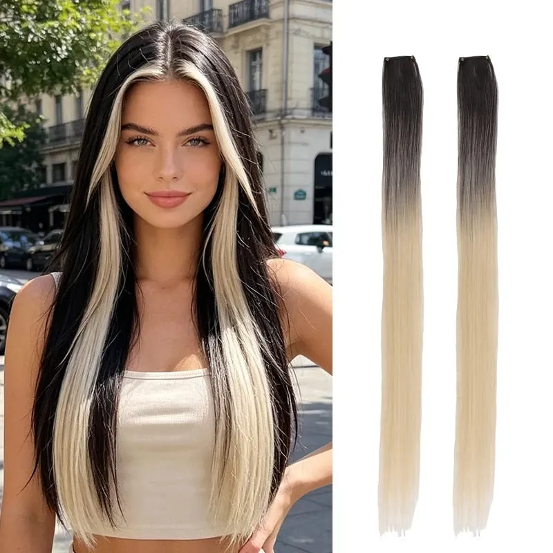 2Pcs Pack Two-Tone Ombre Highlight Clip in Wig Straight Hair Piece Synthetic Fiber Comb for Daily Party Look — image 8
