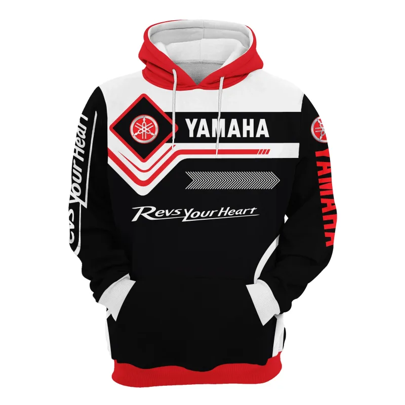 Yamaha men's 3D printed motorcycle hooded pullover shirt suitable for street wear and motorcycle riding — image 8
