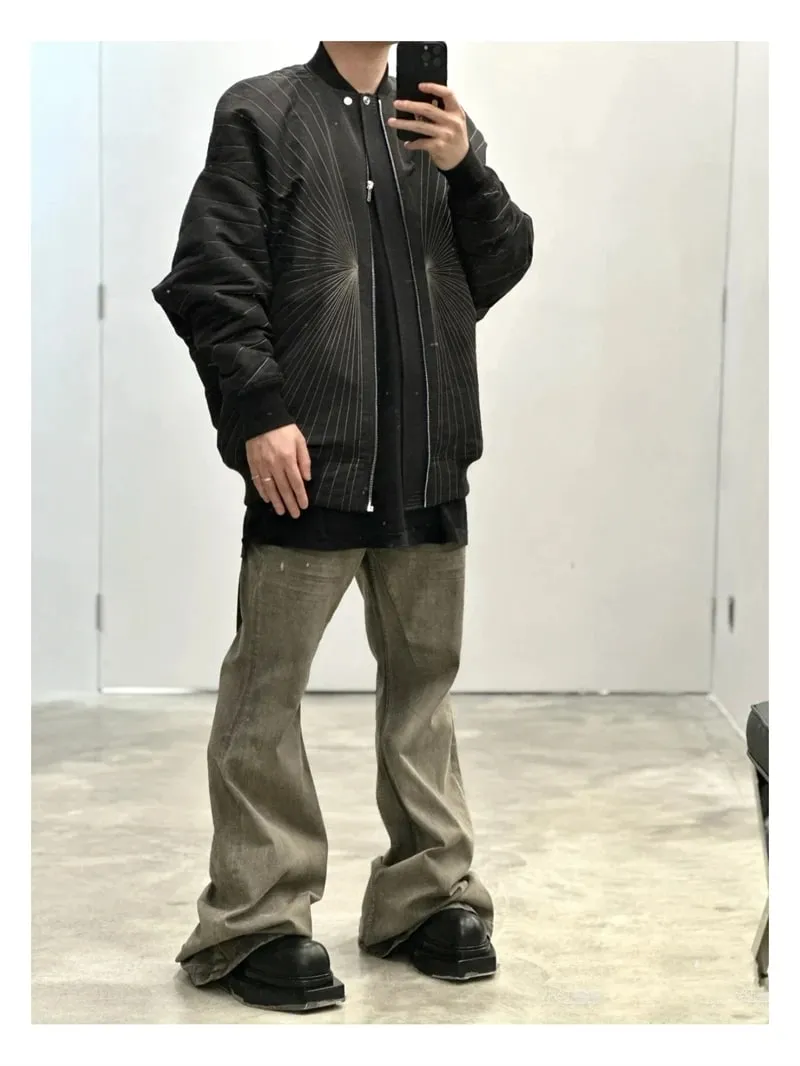 High Street RO Style Jeans Pants Men's Horn Wide Legs Look Skinny Stacked Dragging Wrinkled Cat Beard Wasteland Denim Pant — image 6