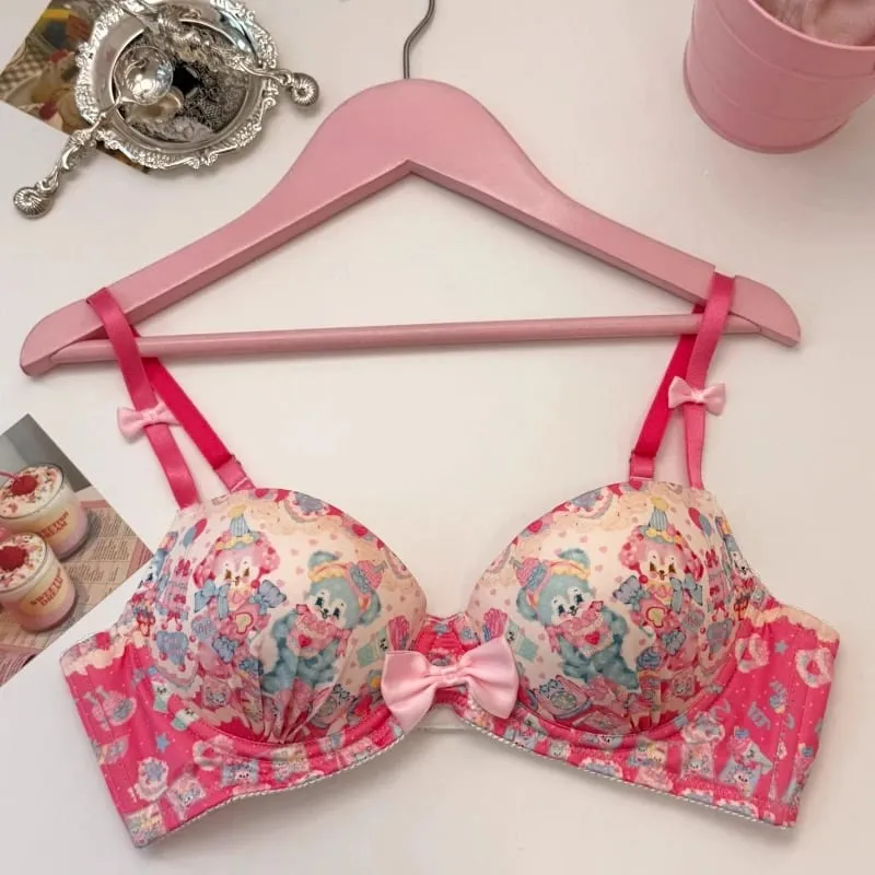Japanese Sweet Lolita Style Women Cute Candy Rabbit Print Bra Panties Lingerie Set Girls Kawaii Underwear Panty Intimates Sets — image 8