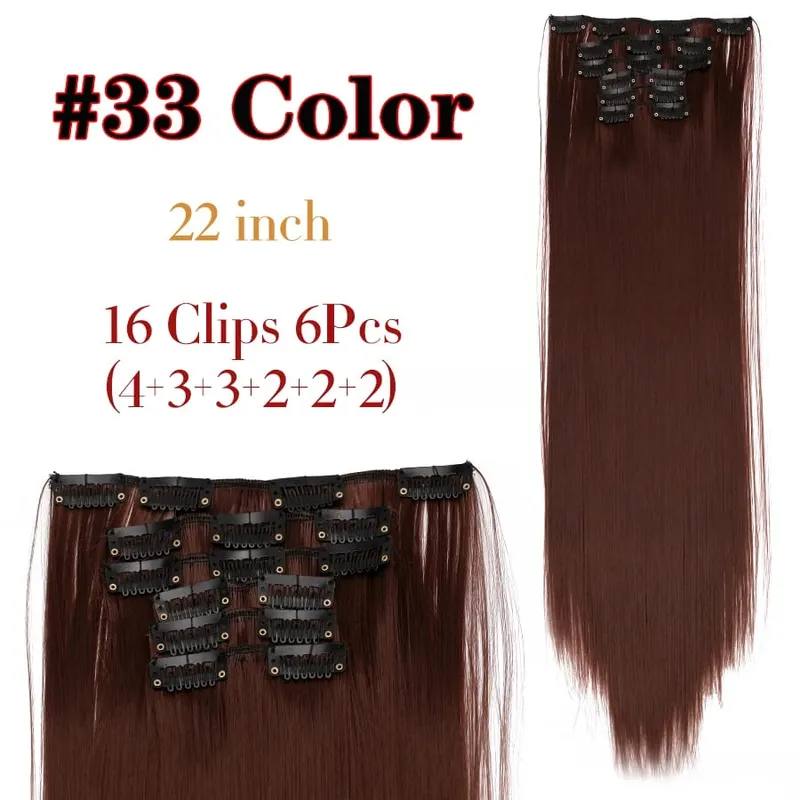 Black Clip In Extensions Straight 22" Long Synthetic Thick Clips On Hair Piece For Women 6Pcs/Set Curly Full Head Weddings Daily — image 8