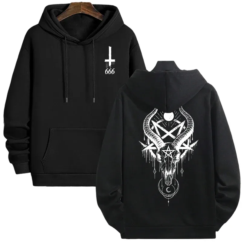 Autumn Winter Male Top Casual Pullover 666 & Inverted Cross Men's Gothic Hoodies Demonic Horror Face Print Sweatshirt Streetwear — image 9