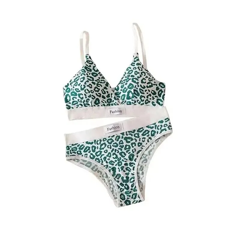 1/2/3set Women V-Neck Bra And Panties Set Low Waist Panties Female Sexy Lingerie Set Leopard Print Cotton Bra Sport Underwear — image 10
