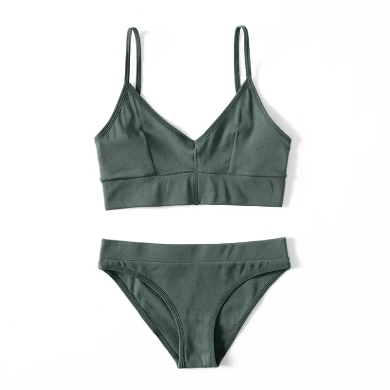 Solid Color Women Underwear Set Thin Strap V Neck Bra Briefs Soft Stretch Lingerie Sleep Outfit — image 5
