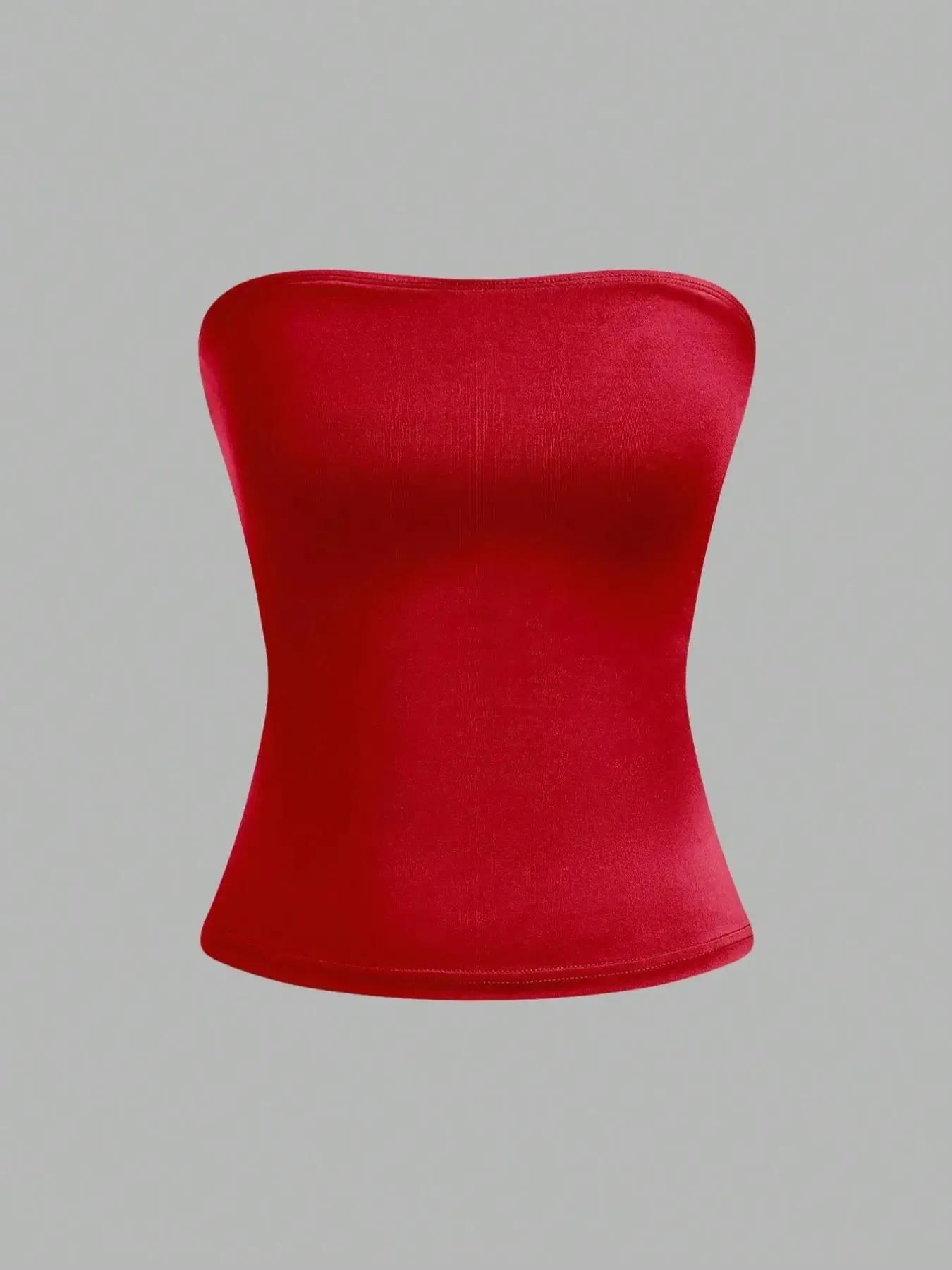 Women Red Solid Color Strapless Bandeau Top Casual Slim Fit Form Fitting Tube Top For Daily Wear Streetwear & Y2K Style — image 2