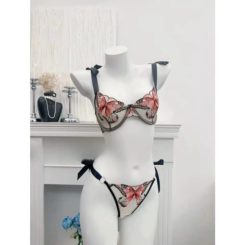 Modest Romantic Lace Butterfly Embroidery Bra Sheer Mesh Camisole Sleepwear Women Daily Wear Push Up Soft Lingerie Set 34-40 — image 6