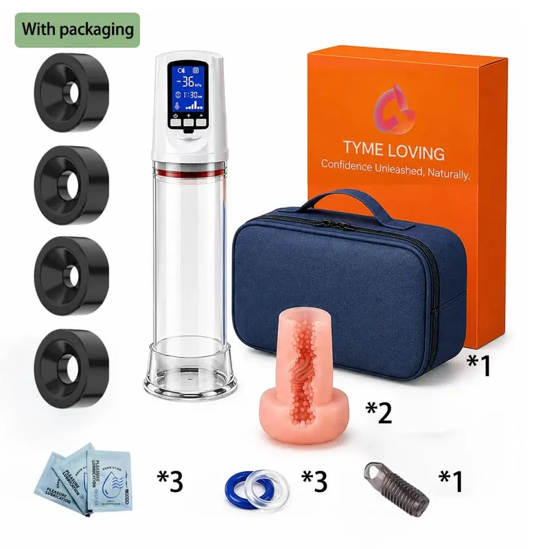 Smart Automatic Penis Pump LCD Display Vacuum Therapy System Male Enlarger Device 5 Pressure Control Silicone Sleeve Kit for Men