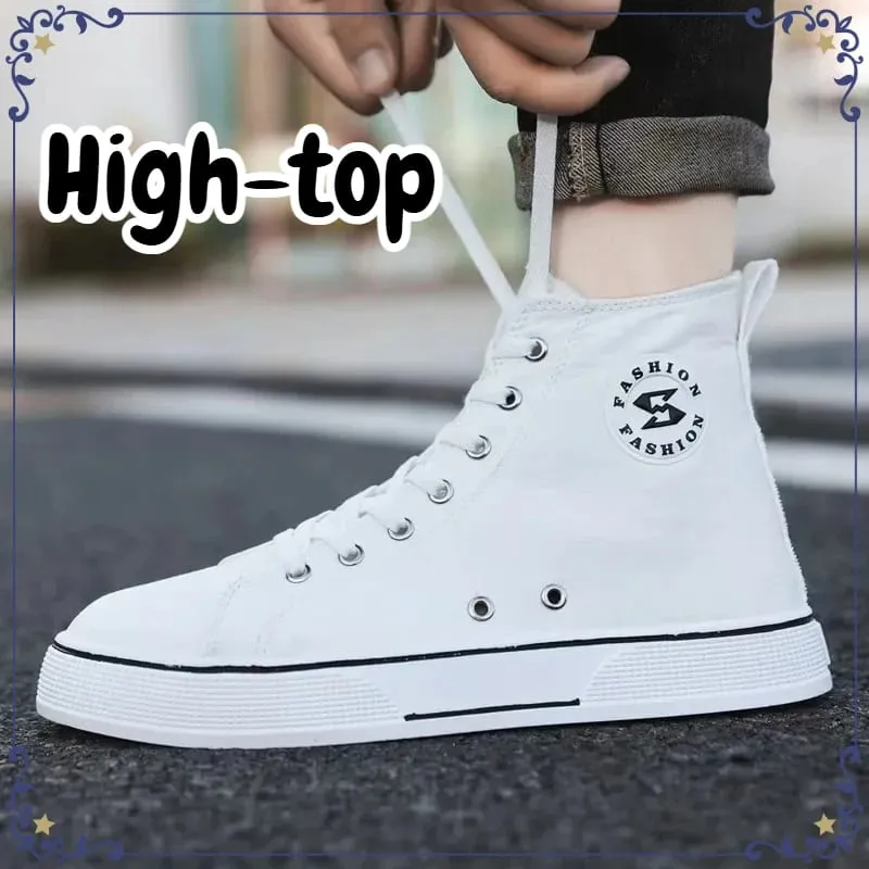 New Black High-top Canvas Mens Shoes Breathable Soft Bottom Non-slip Lace-up Casual Board Sneakers for Daily Streetwear Sneakers — image 6