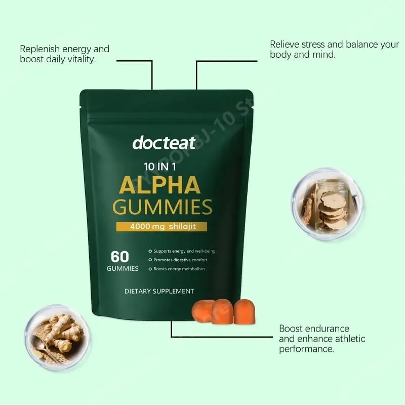 Gomas Shilajit 10 em 1 4000 mg com extrato de raiz de Ashwagandha 60 gomas Suplemento de bem-estar e suporte energético para adultos — image 5