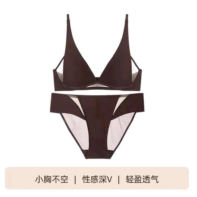 Bra Segitiga Perancis Piala Telinga Arnab Deep V Bralette Tanpa Wayar untuk Payudara Kecil Tanpa Celah Set Pakaian Dalam Seksi Bernafas Musim Panas Nipis — image 12