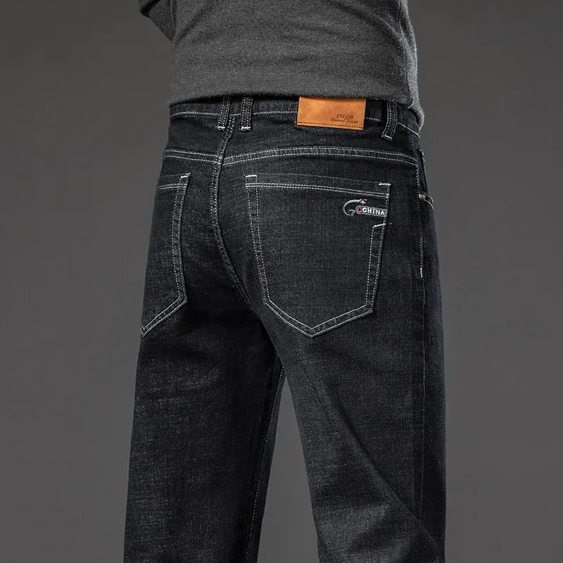2025 Spring Autumn Men's Straight Jeans Denim Pants Classic Style Business Stretch Casual Trousers Malaking Sukat 40 42 44 46 — image 3