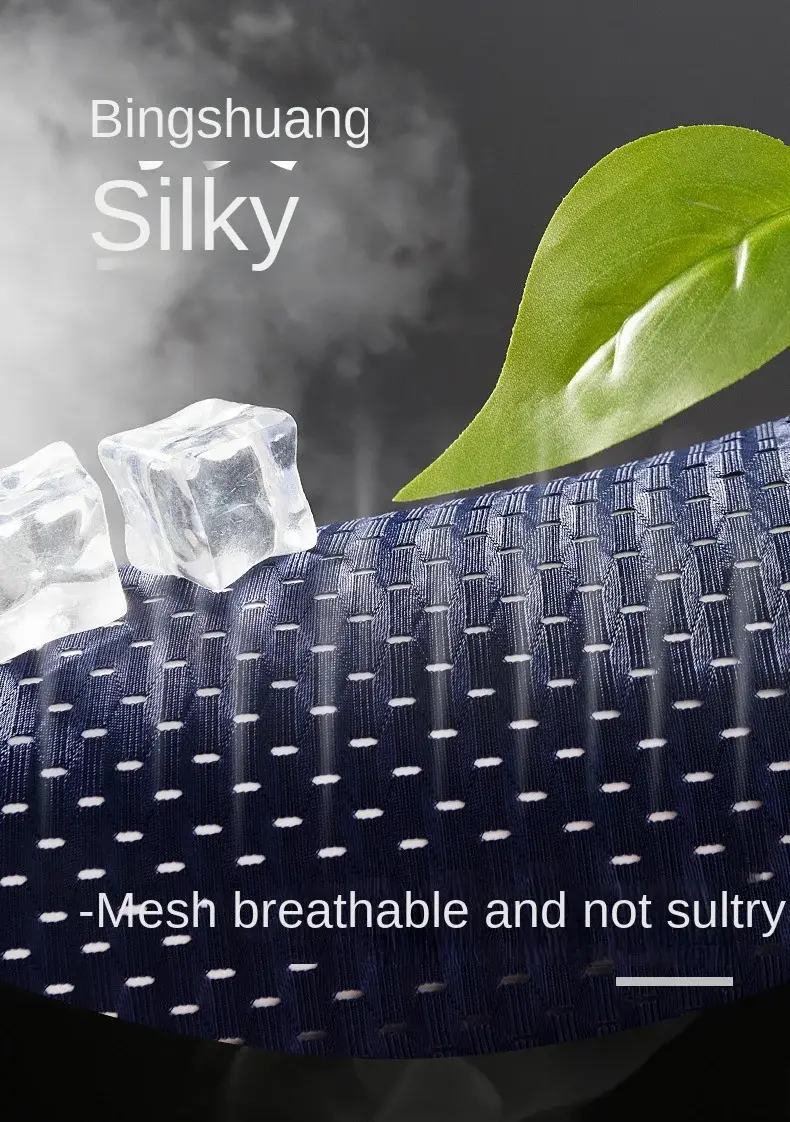 Homens sólidos verão roupa interior de seda gelo boxershorts cuecas respiráveis roupa interior de fibra de carbono de bambu anti-bacteriano oco calcinha — image 3