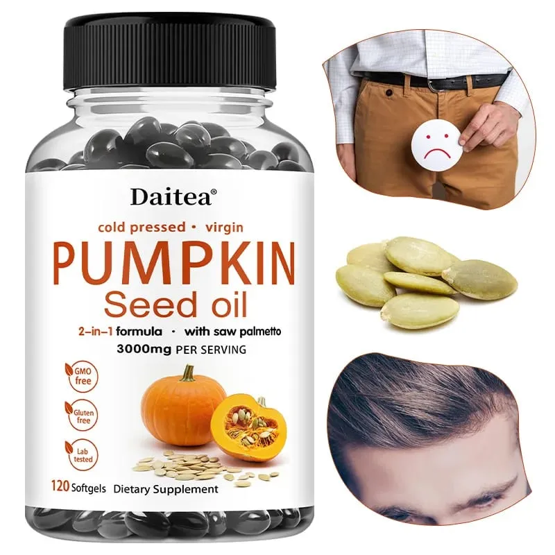 Óleo de semente de abóbora + extrato de Saw Palmetto apoia a próstata e o sistema urinário, cuidados de saúde para os cabelos, anti-perda de cabelo, saúde masculina — image 1