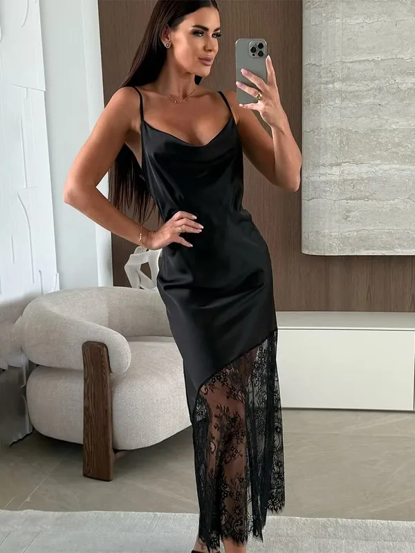 Trendix oco para fora vestido de renda feminina 2025 inverno sexy decote em v sem mangas cinta espaguete vestidos festa clube elegante vestido de noite — image 8