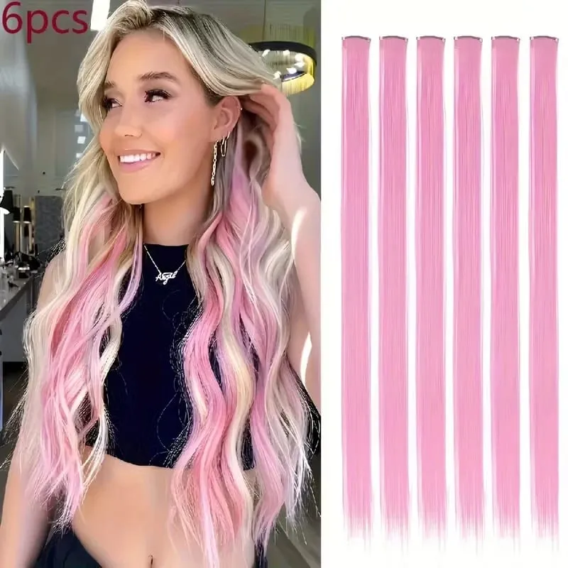 22Inch Synthetic Long Straight 6pcs Hair Extension Clip in Fashion Color Hair Rainbow for Women Daily Use — image 9