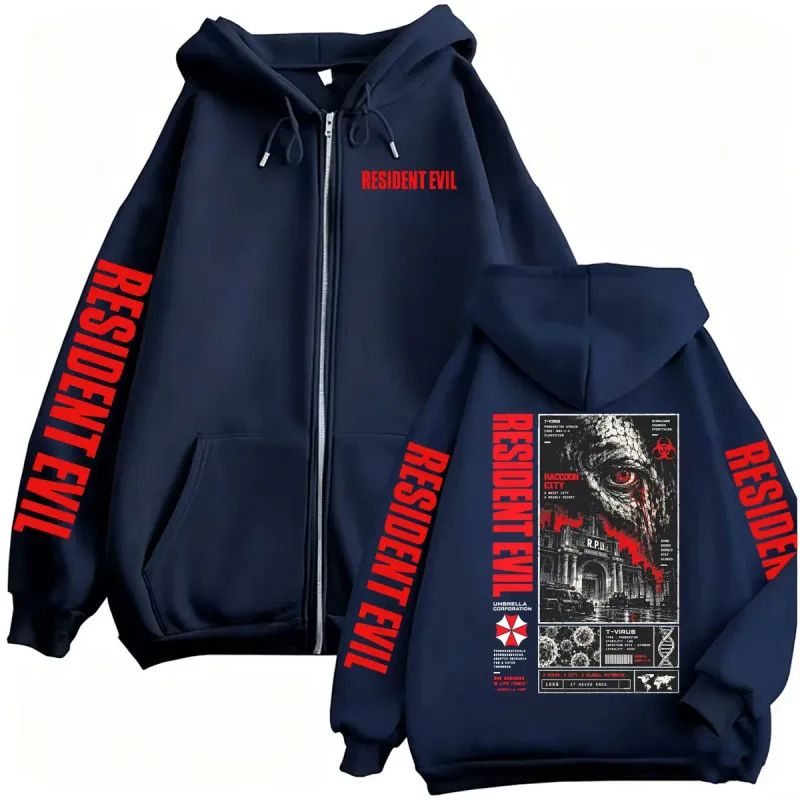 Vintage residente mal t-vírus horror jogos zip up hoodies homens mulheres harajuku gótico moda jaqueta camisolas casacos streetwear — image 4