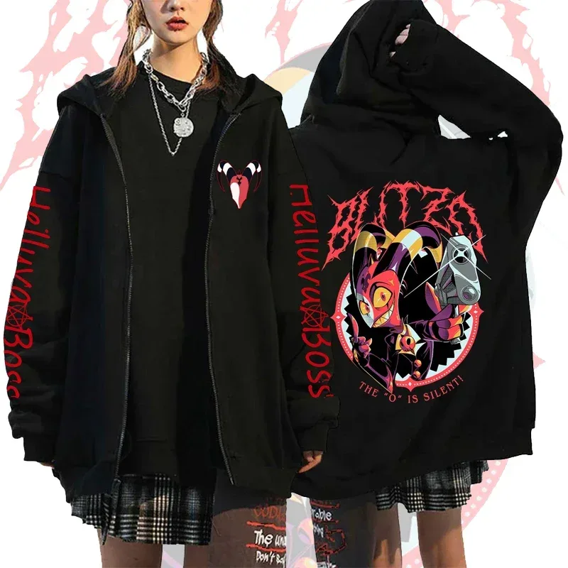 Helluva Boss Print Hooded Zipper Lalaki Babae Kaswal Fashion Taglagas Taglamig Warm Vintage Long Sleeve Tops Fleece Zip-Up Sweatshirt — image 7