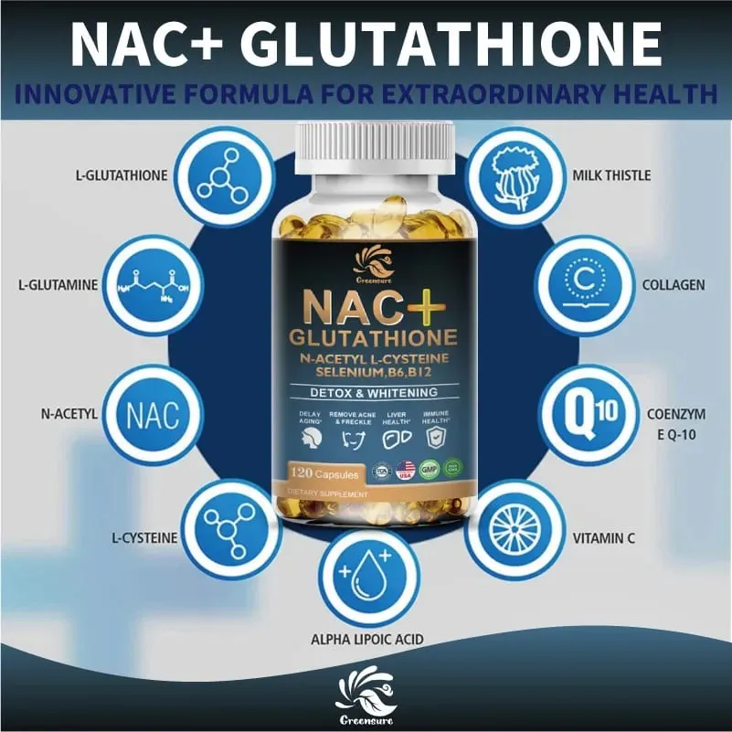 Greensure NAC גלוטתיון כמוסות N-אצטיל ציסטאין 1200 מ"ג תמיכה לריאות הכבד | חומצת אמינו מגבירה את הגלוטתיון — image 4
