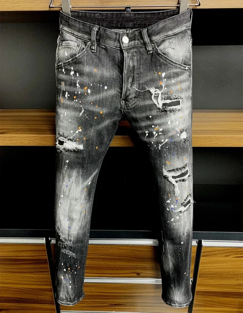 new design style Men Jeans Coolguy Long Pants Straight Multiple Pockets Hole SLIM top quality black D2 jeans pant 9902