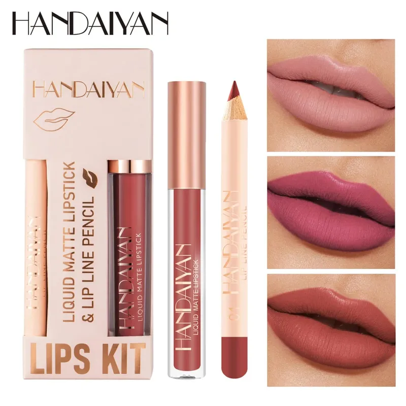 Pambabaeng 2-in-1 Lipstick Set na may Lip Liner Waterproof Long-lasting Korean Makeup Matte Finish Cosmetics Kit Libreng Pagpapadala — image 4