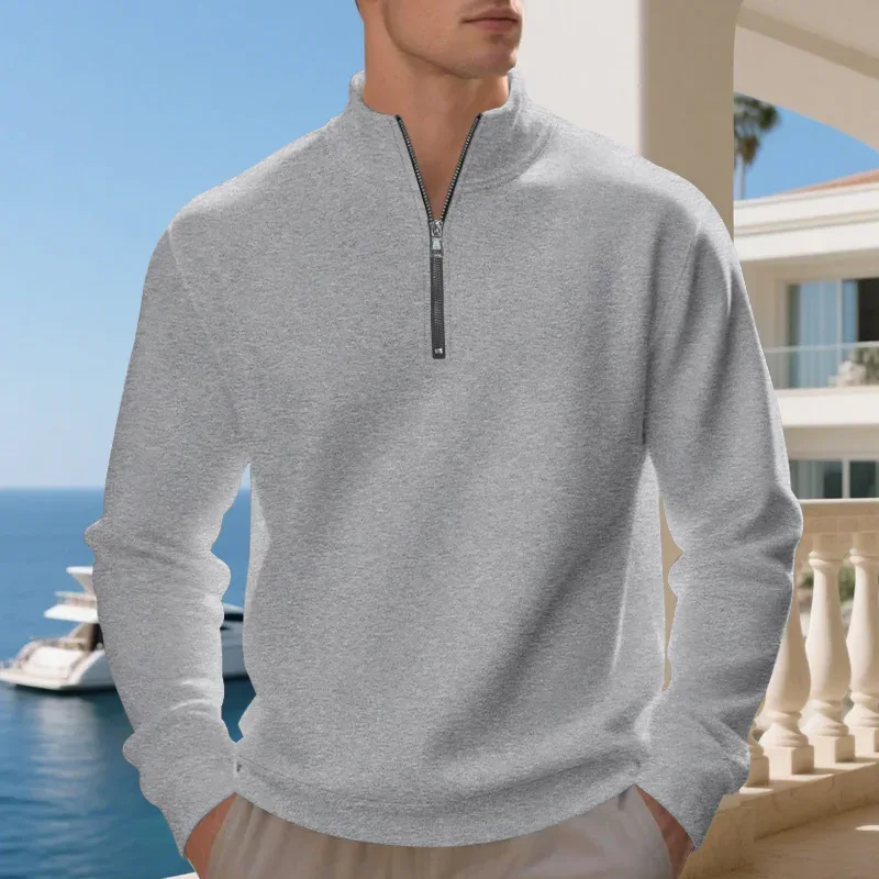 2026 New Fleece Lined Half Zip Sweatshirt for Men, Autumn Winter Solid Color Plus Size Casual Pullover Hoodie Daily Leisure Wear — image 24