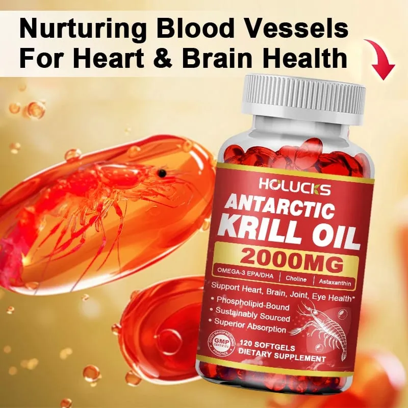 Antarctic Krill Oil Capsules 2000 mg Supplement with Astaxanthin Omega-3 EPA DHA Support Brain Joint Skin Heart Health — image 6